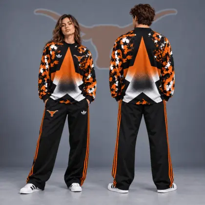 Texas Longhorns | Premium NCAA Starburst Athletic Crewneck &amp; Wide Leg Track Pants Set NDN