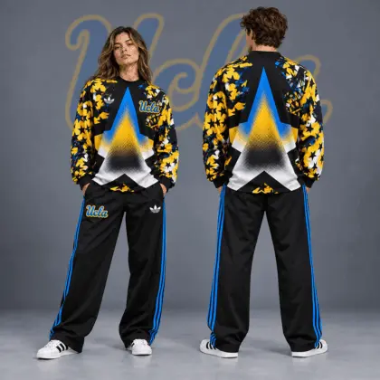 Ucla Bruins | Premium NCAA Starburst Athletic Crewneck & Wide Leg Track Pants Set NDN