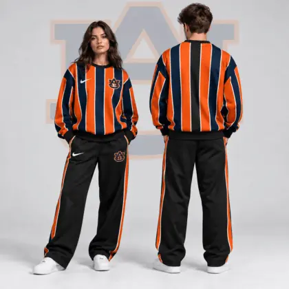 Auburn Tigers | Premium NCAA Vertical Stripe Crewneck Sweatshirt & Wide Leg Track Pants Set NDN