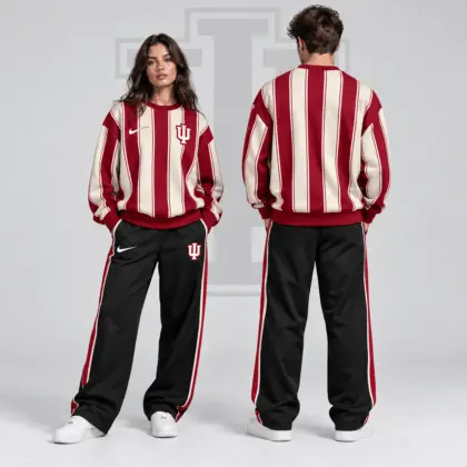 Indiana Hoosiers | Premium NCAA Vertical Stripe Crewneck Sweatshirt & Wide Leg Track Pants Set NDN
