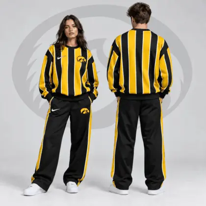 Iowa Hawkeyes | Premium NCAA Vertical Stripe Crewneck Sweatshirt & Wide Leg Track Pants Set NDN