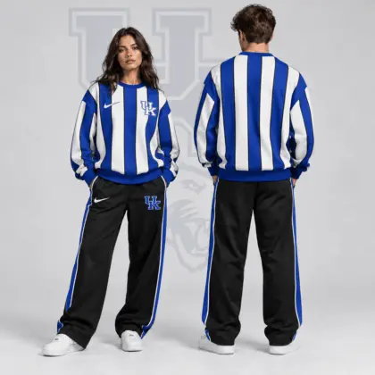 Kentucky Wildcats | Premium NCAA Vertical Stripe Crewneck Sweatshirt & Wide Leg Track Pants Set NDN