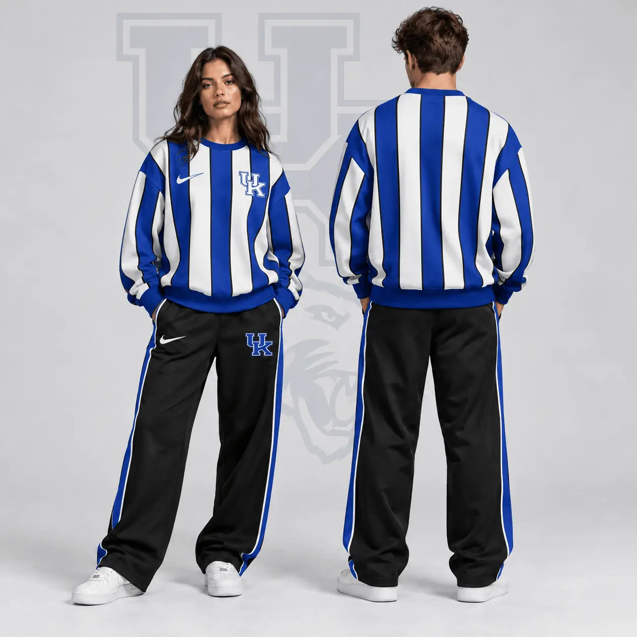 Kentucky Wildcats | Premium NCAA Vertical Stripe Crewneck Sweatshirt & Wide Leg Track Pants Set NDN