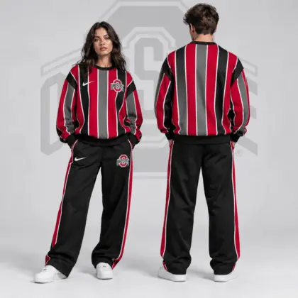 Louisville Cardinals | Premium NCAA Vertical Stripe Crewneck Sweatshirt &amp; Wide Leg Track Pants Set NDN