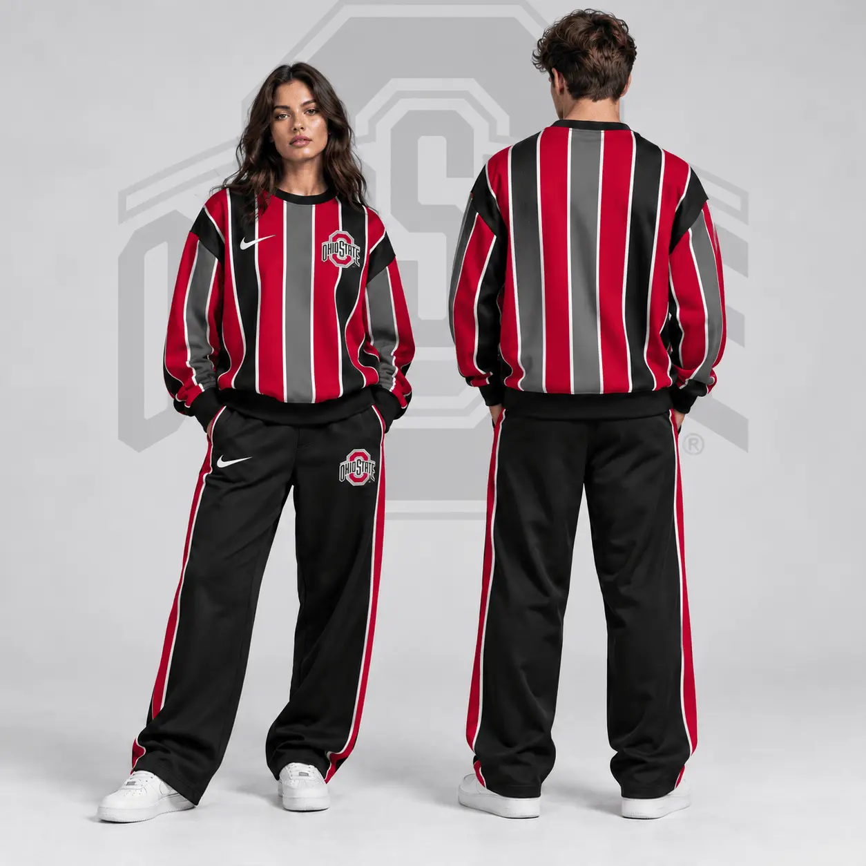 Louisville Cardinals | Premium NCAA Vertical Stripe Crewneck Sweatshirt & Wide Leg Track Pants Set NDN