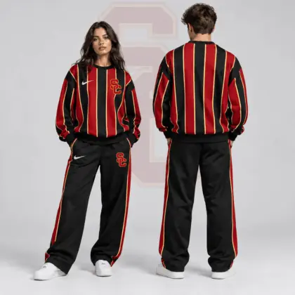 Oregon State Beavers | Premium NCAA Vertical Stripe Crewneck Sweatshirt & Wide Leg Track Pants Set NDN