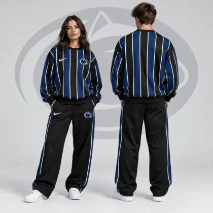 Penn State Nittany Lions | Premium NCAA Vertical Stripe Crewneck Sweatshirt & Wide Leg Track Pants Set NDN
