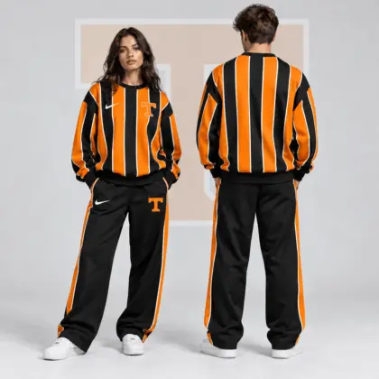 Tennessee Volunteers | Premium NCAA Vertical Stripe Crewneck Sweatshirt & Wide Leg Track Pants Set NDN