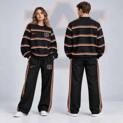 Auburn Tigers | Premium NCAA Horizontal Stripe Crewneck Sweatshirt &amp; Wide Leg Track Pants Set NDN