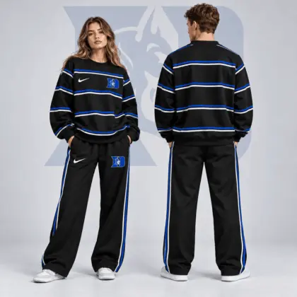 Duke Blue Devils | Premium NCAA Horizontal Stripe Crewneck Sweatshirt & Wide Leg Track Pants Set NDN