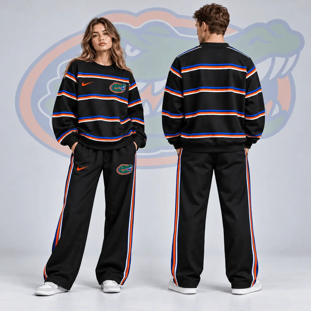 Florida Gators | Premium NCAA Horizontal Stripe Crewneck Sweatshirt & Wide Leg Track Pants Set NDN