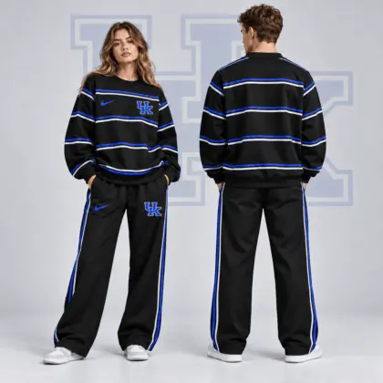 Kentucky Wildcats | Premium NCAA Horizontal Stripe Crewneck Sweatshirt & Wide Leg Track Pants Set NDN