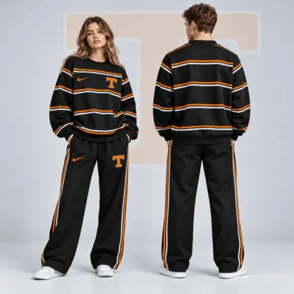 Tennessee Volunteers | Premium NCAA Horizontal Stripe Crewneck Sweatshirt & Wide Leg Track Pants Set NDN