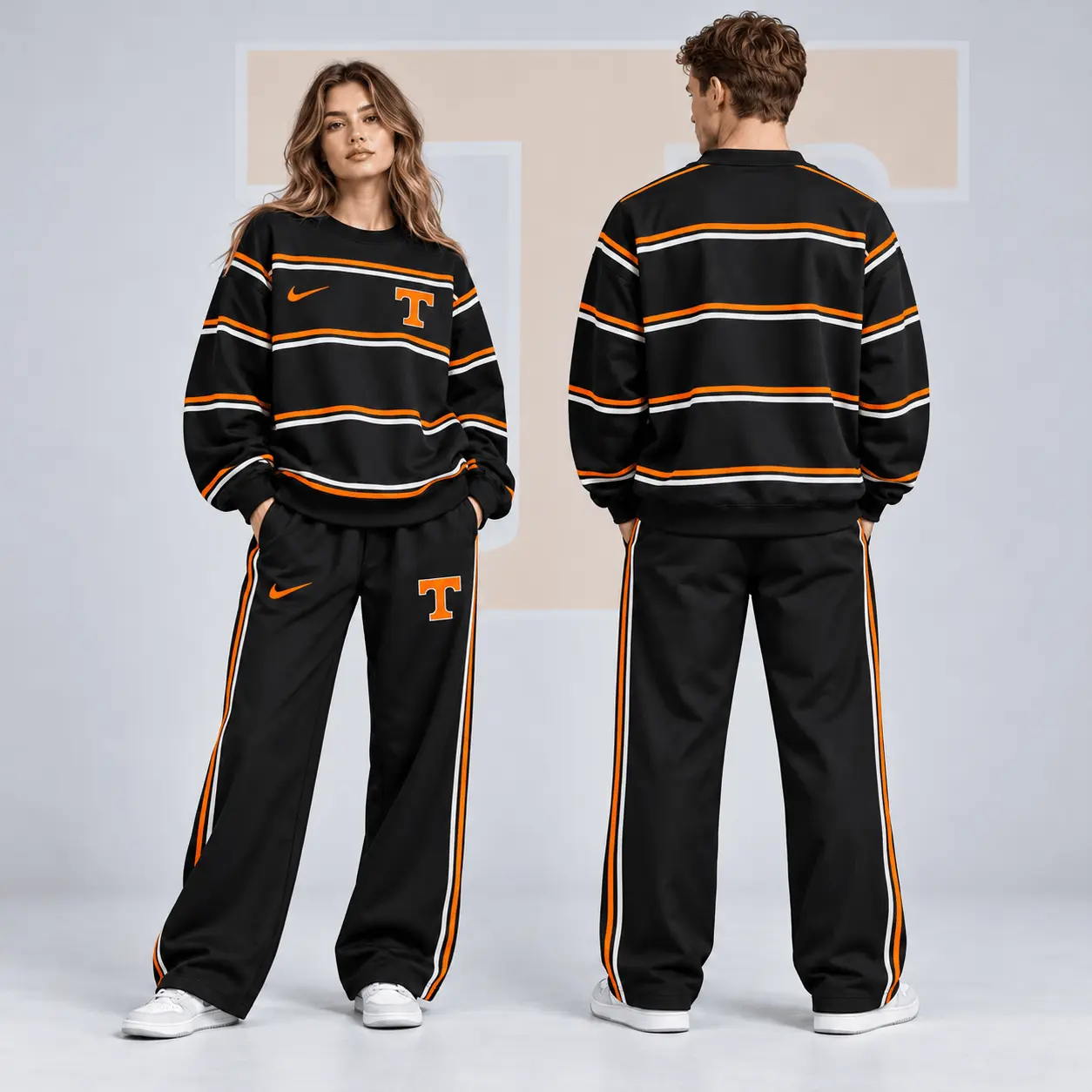 Tennessee Volunteers | Premium NCAA Horizontal Stripe Crewneck Sweatshirt & Wide Leg Track Pants Set NDN