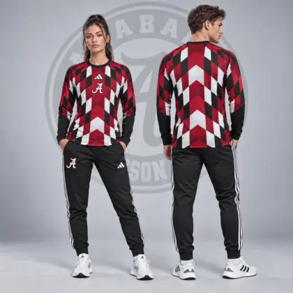 Alabama Crimson Tide | Premium NCAA Diamond Chevron Long Sleeve Performance Shirt & Jogger Set NDN