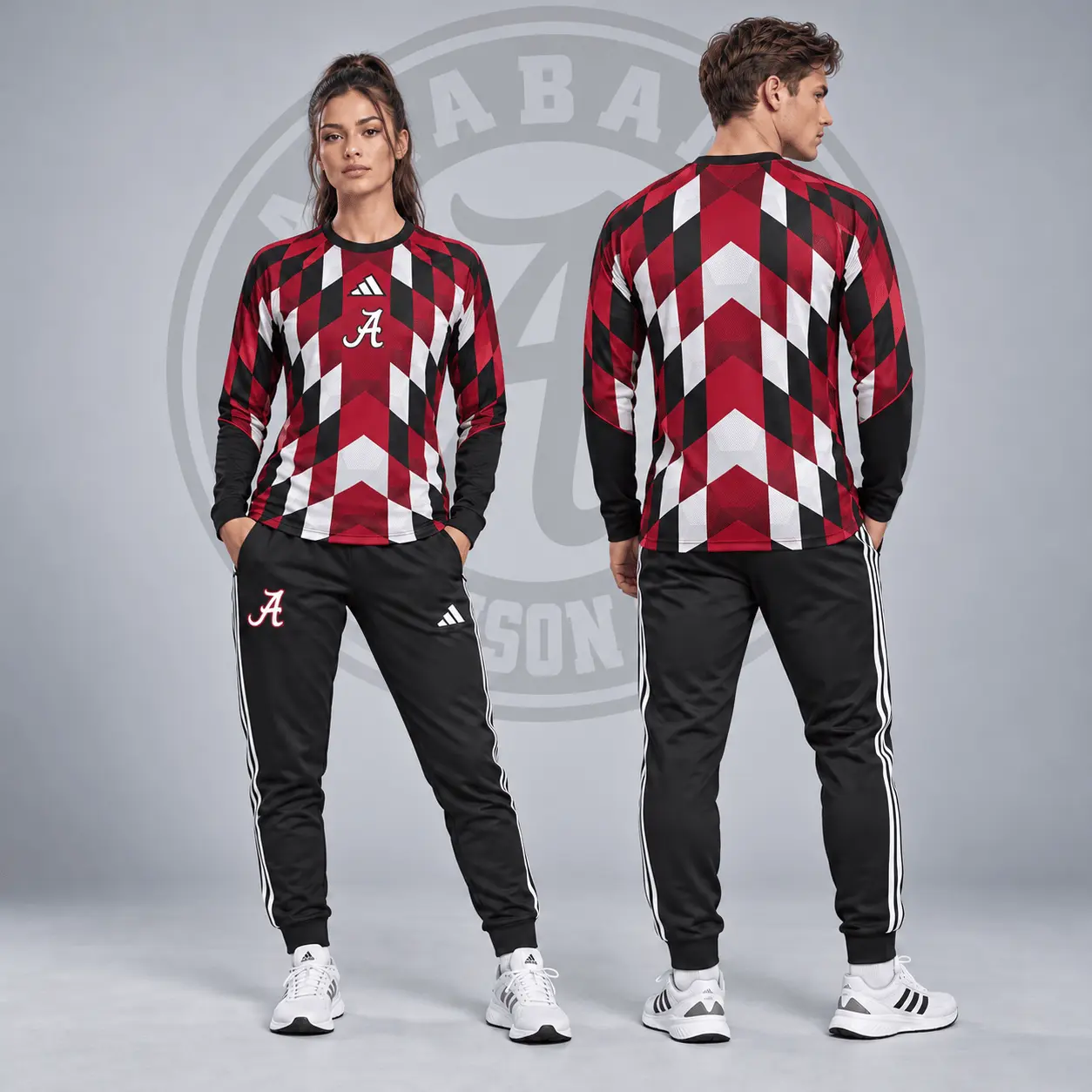 Alabama Crimson Tide | Premium NCAA Diamond Chevron Long Sleeve Performance Shirt & Jogger Set NDN