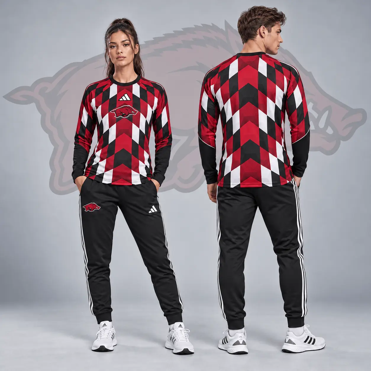 Arkansas Razorbacks | Premium NCAA Diamond Chevron Long Sleeve Performance Shirt & Jogger Set NDN