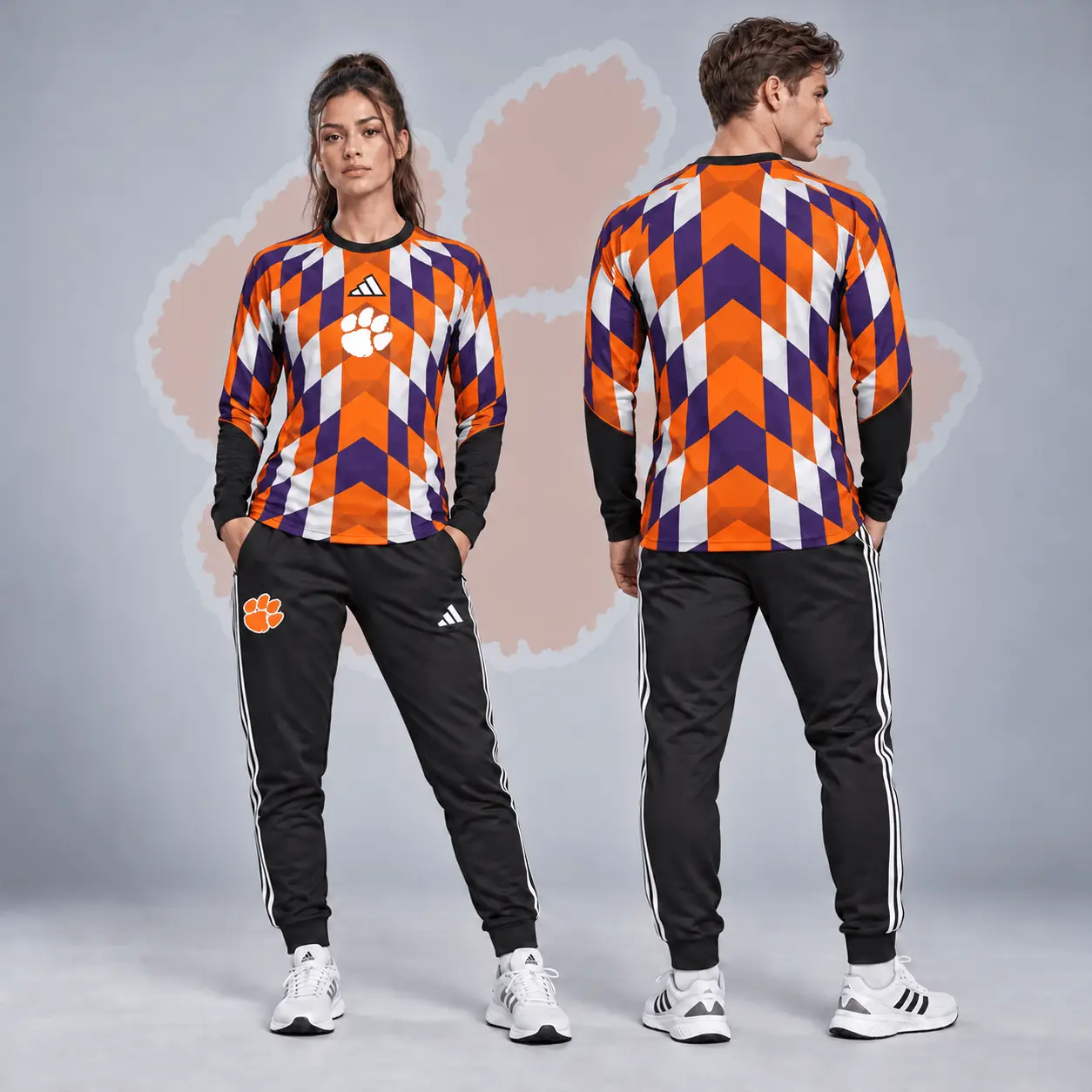 Clemson Tigers | Premium NCAA Diamond Chevron Long Sleeve Performance Shirt & Jogger Set NDN