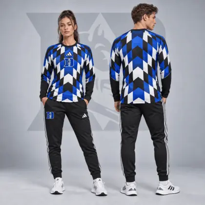 Duke Blue Devils | Premium NCAA Diamond Chevron Long Sleeve Performance Shirt & Jogger Set NDN
