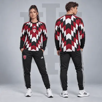 Indiana Hoosiers | Premium NCAA Diamond Chevron Long Sleeve Performance Shirt & Jogger Set NDN