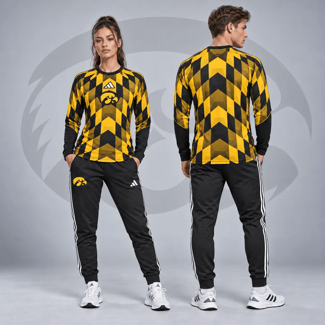 Iowa Hawkeyes | Premium NCAA Diamond Chevron Long Sleeve Performance Shirt & Jogger Set NDN