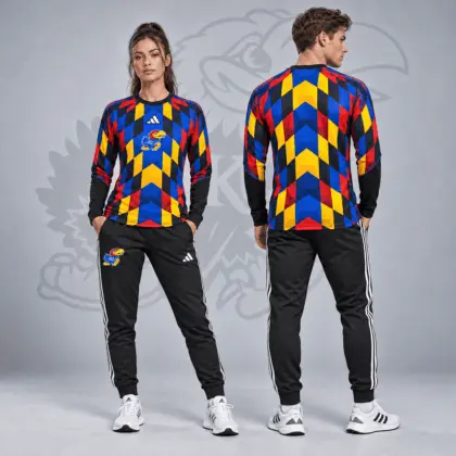 Kansas Jayhawks | Premium NCAA Diamond Chevron Long Sleeve Performance Shirt & Jogger Set NDN