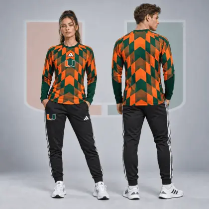Miami Hurricanes | Premium NCAA Diamond Chevron Long Sleeve Performance Shirt & Jogger Set NDN
