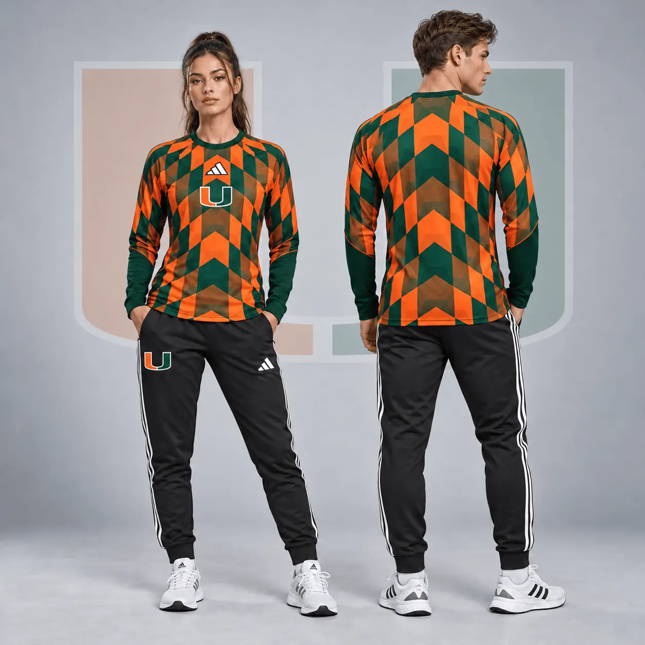 Miami Hurricanes | Premium NCAA Diamond Chevron Long Sleeve Performance Shirt & Jogger Set NDN
