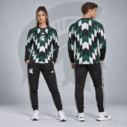 Michigan State Spartans | Premium NCAA Diamond Chevron Long Sleeve Performance Shirt & Jogger Set NDN