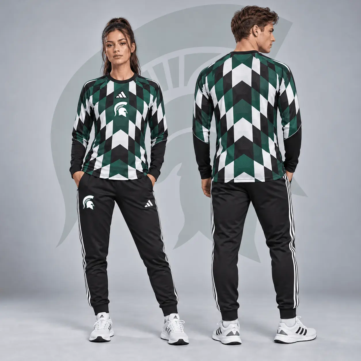 Michigan State Spartans | Premium NCAA Diamond Chevron Long Sleeve Performance Shirt & Jogger Set NDN