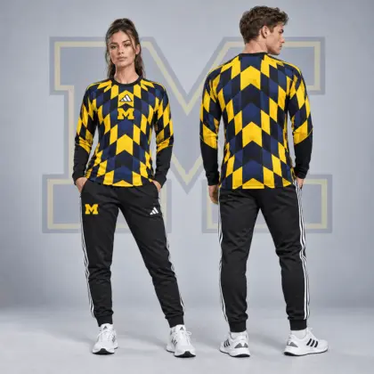 Michigan Wolverines | Premium NCAA Diamond Chevron Long Sleeve Performance Shirt & Jogger Set NDN