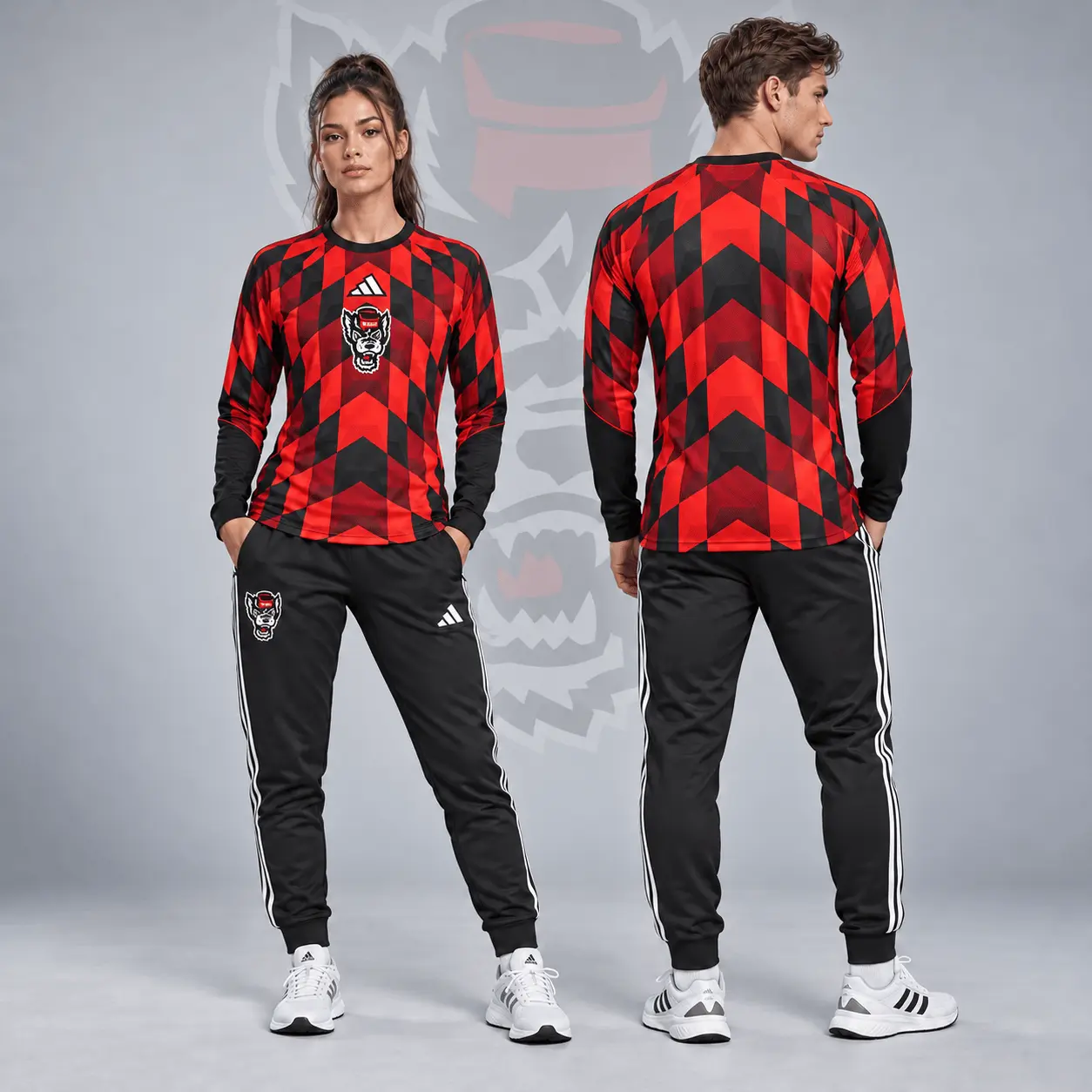 Nc State Wolfpack | Premium NCAA Diamond Chevron Long Sleeve Performance Shirt & Jogger Set NDN