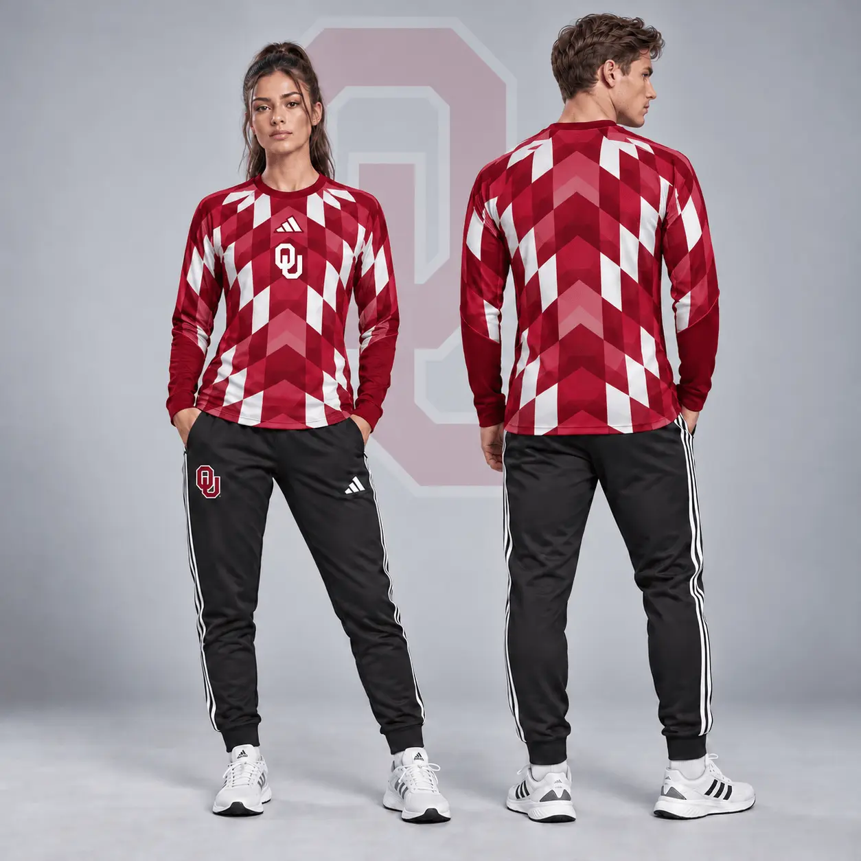 Oklahoma Sooners | Premium NCAA Diamond Chevron Long Sleeve Performance Shirt & Jogger Set NDN