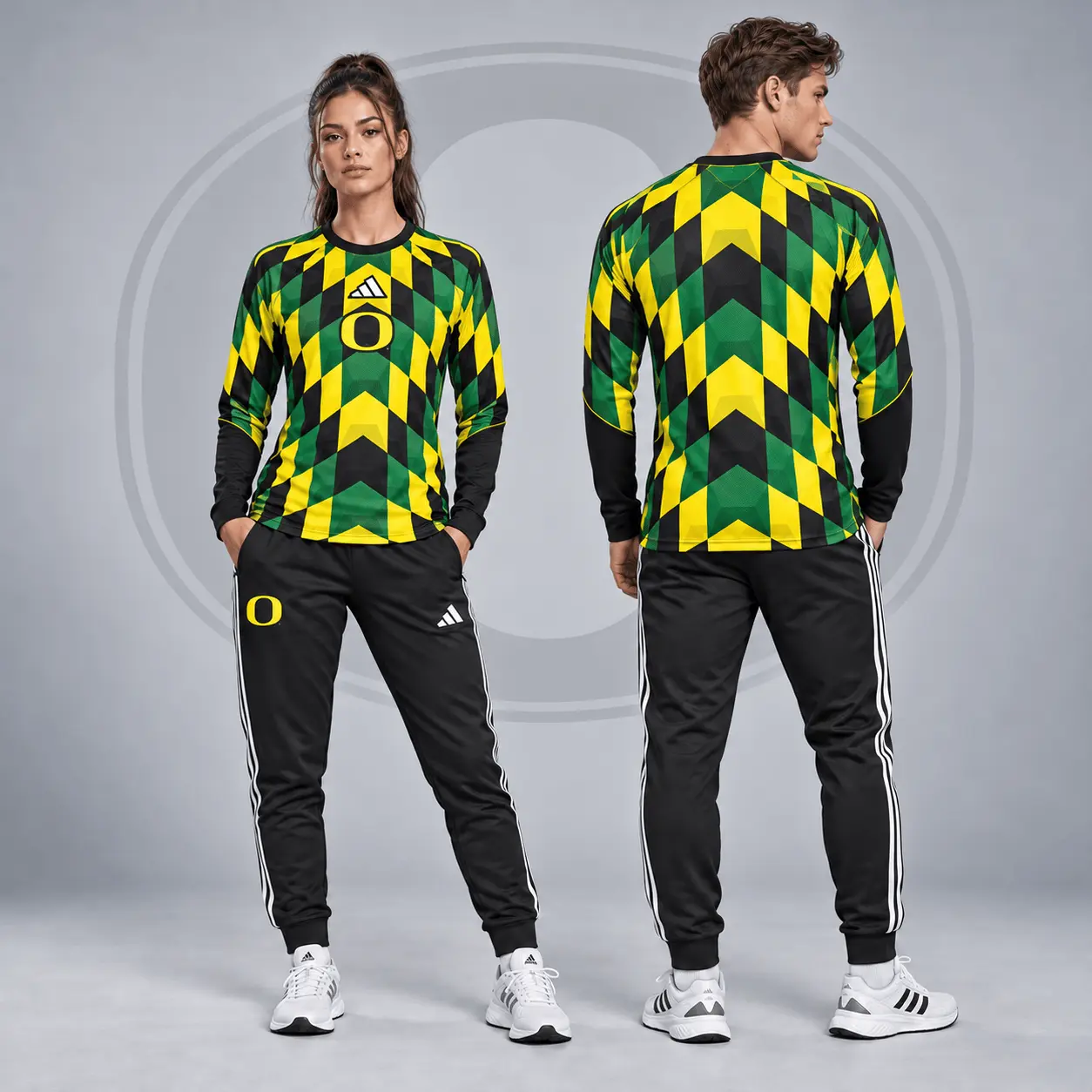 Oregon Ducks | Premium NCAA Diamond Chevron Long Sleeve Performance Shirt & Jogger Set NDN
