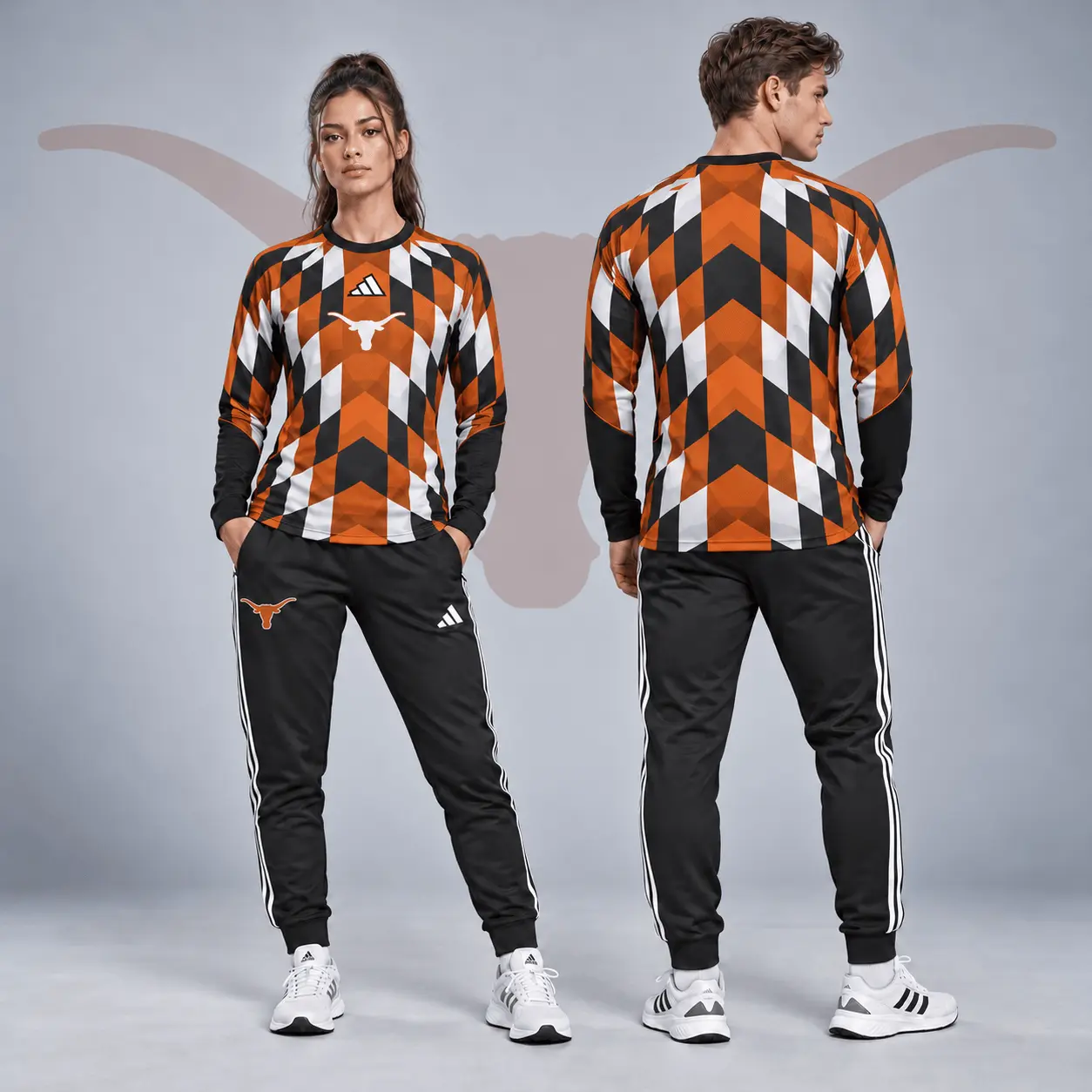 Texas Longhorns | Premium NCAA Diamond Chevron Long Sleeve Performance Shirt & Jogger Set NDN