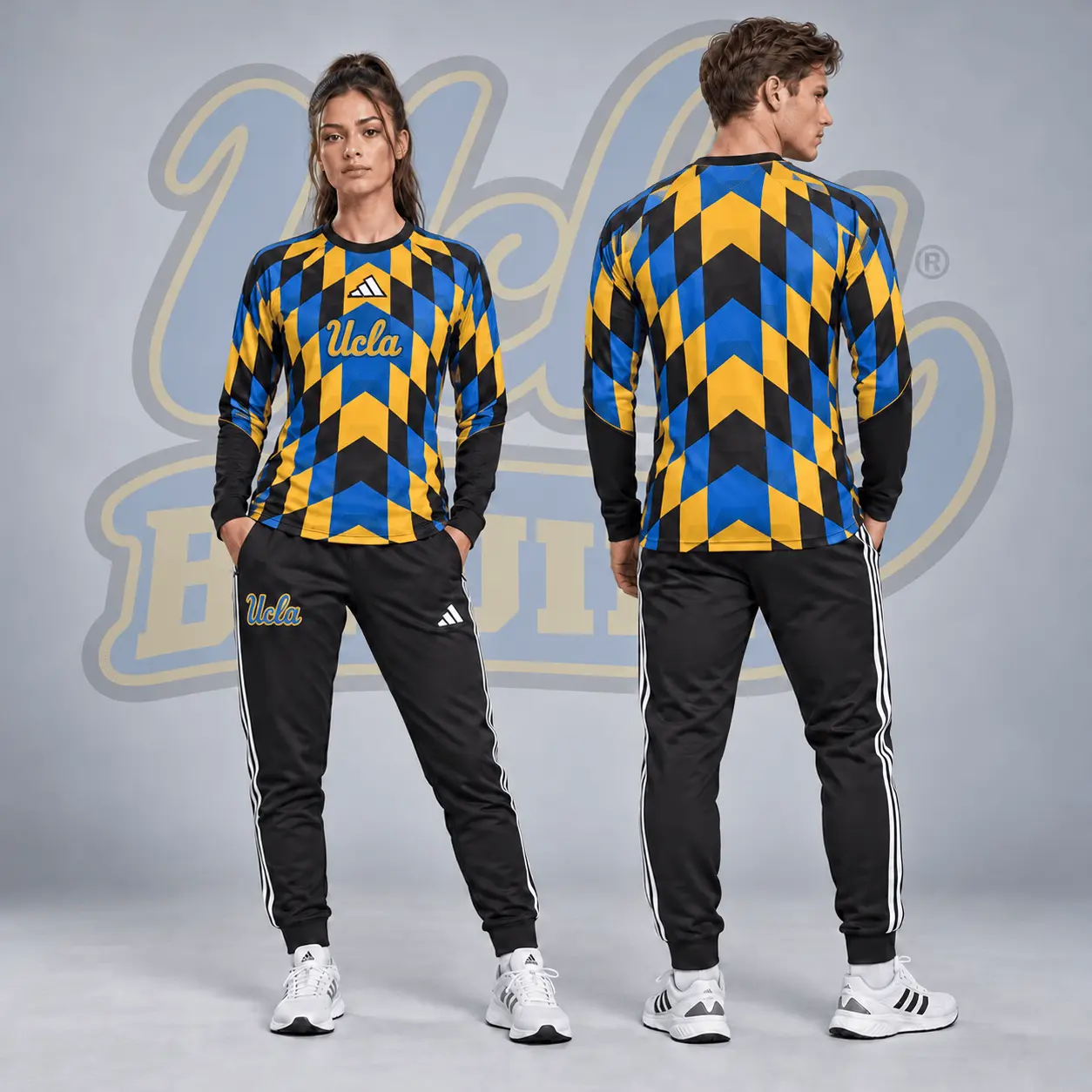 Ucla Bruins | Premium NCAA Diamond Chevron Long Sleeve Performance Shirt & Jogger Set NDN