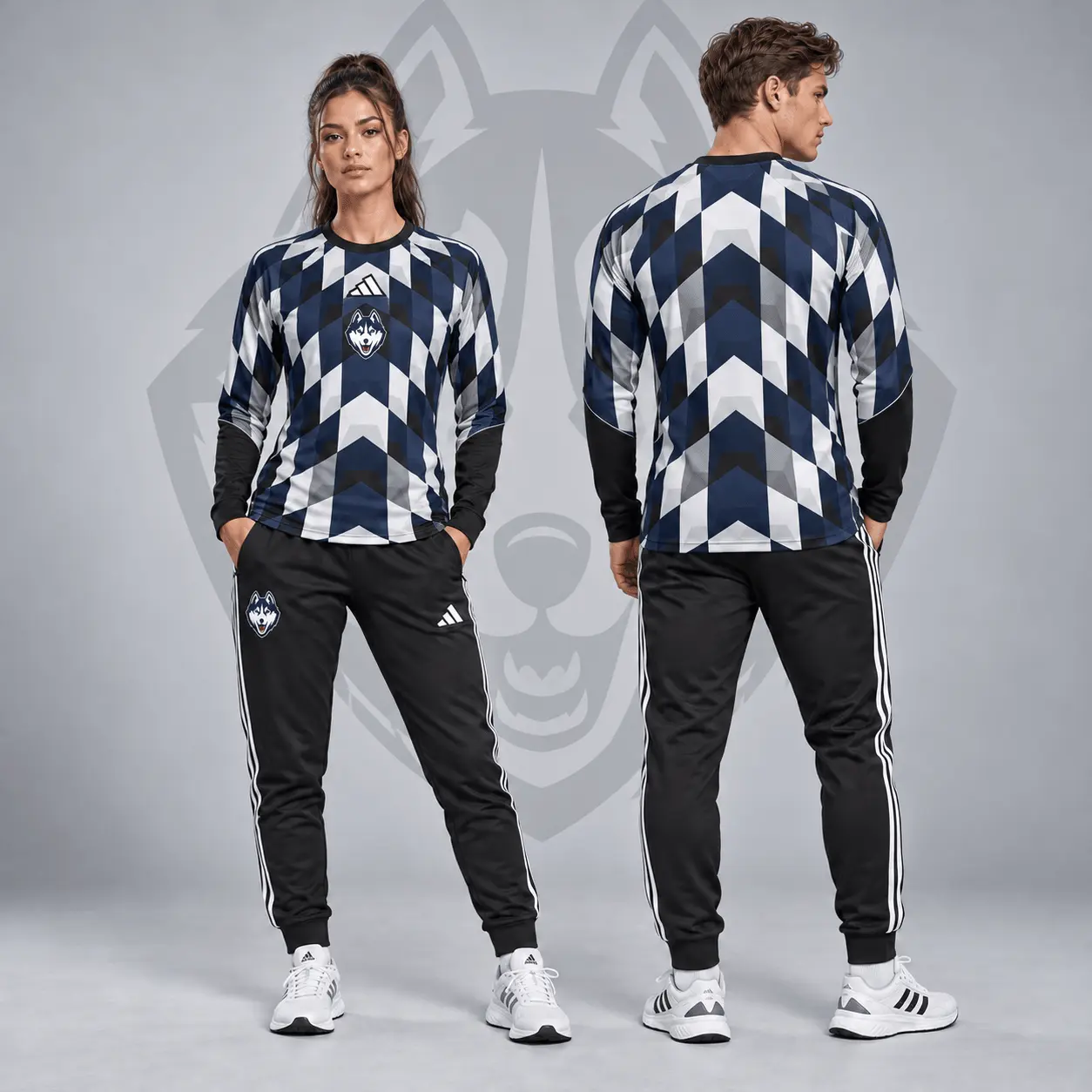 Uconn Huskies | Premium NCAA Diamond Chevron Long Sleeve Performance Shirt & Jogger Set NDN