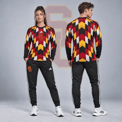 Usc Trojans | Premium NCAA Diamond Chevron Long Sleeve Performance Shirt &amp; Jogger Set NDN