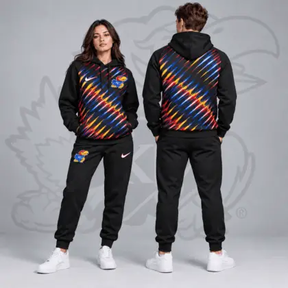 Kansas Jayhawks | Premium NCAA Velocity Streak Pullover Hoodie & Jogger Set NDN