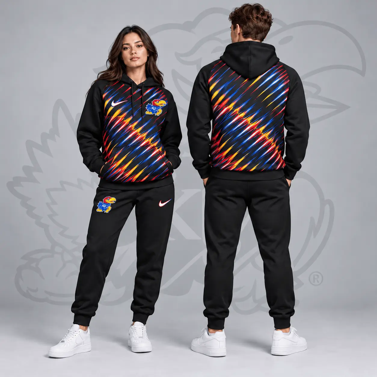 Kansas Jayhawks | Premium NCAA Velocity Streak Pullover Hoodie & Jogger Set NDN