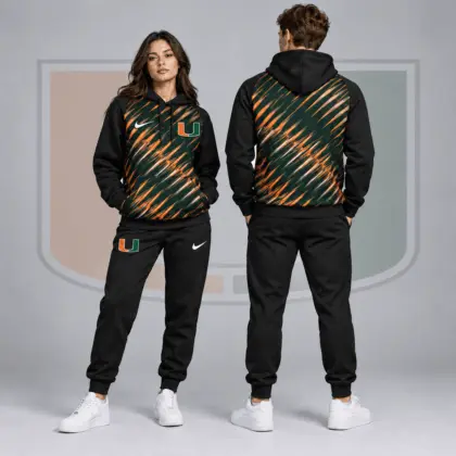 Miami Hurricanes | Premium NCAA Velocity Streak Pullover Hoodie &amp; Jogger Set NDN