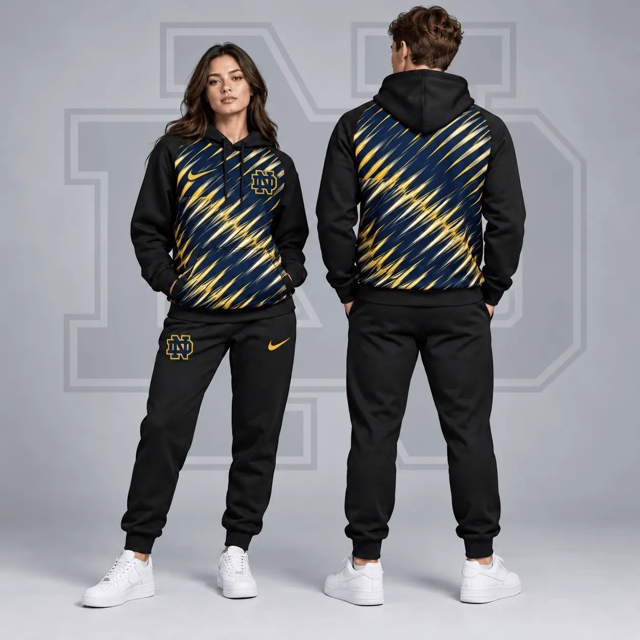 Notre Dame Fighting Irish | Premium NCAA Velocity Streak Pullover Hoodie & Jogger Set NDN