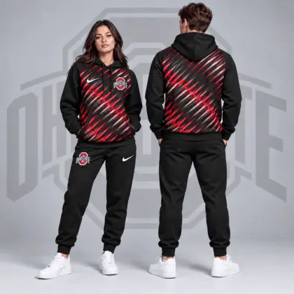 Ohio State Buckeyes | Premium NCAA Velocity Streak Pullover Hoodie & Jogger Set NDN