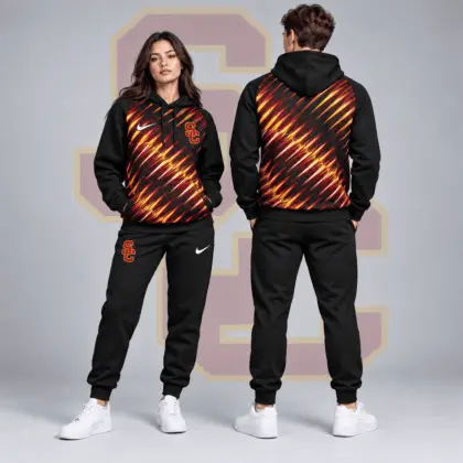 Usc Trojans | Premium NCAA Velocity Streak Pullover Hoodie & Jogger Set NDN