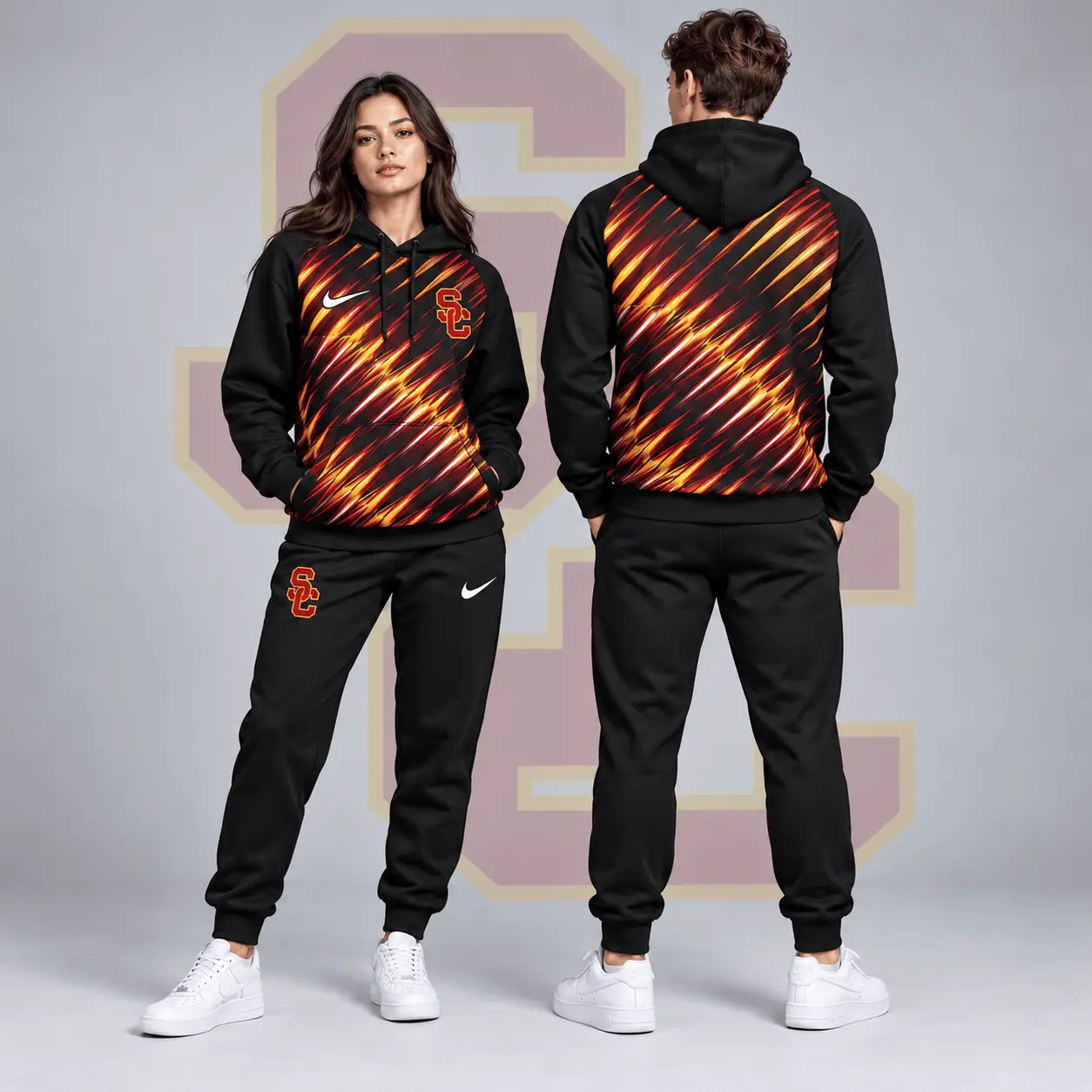 Usc Trojans | Premium NCAA Velocity Streak Pullover Hoodie & Jogger Set NDN