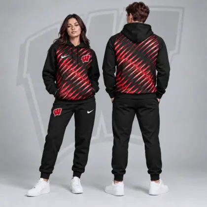 Wisconsin Badgers | Premium NCAA Velocity Streak Pullover Hoodie & Jogger Set NDN