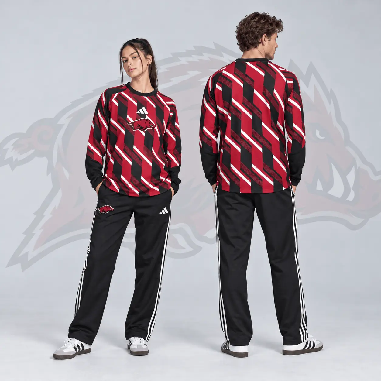 Arkansas Razorbacks | Premium NCAA Diagonal Stripe Long Sleeve Performance Top & Track Pants Set NDN