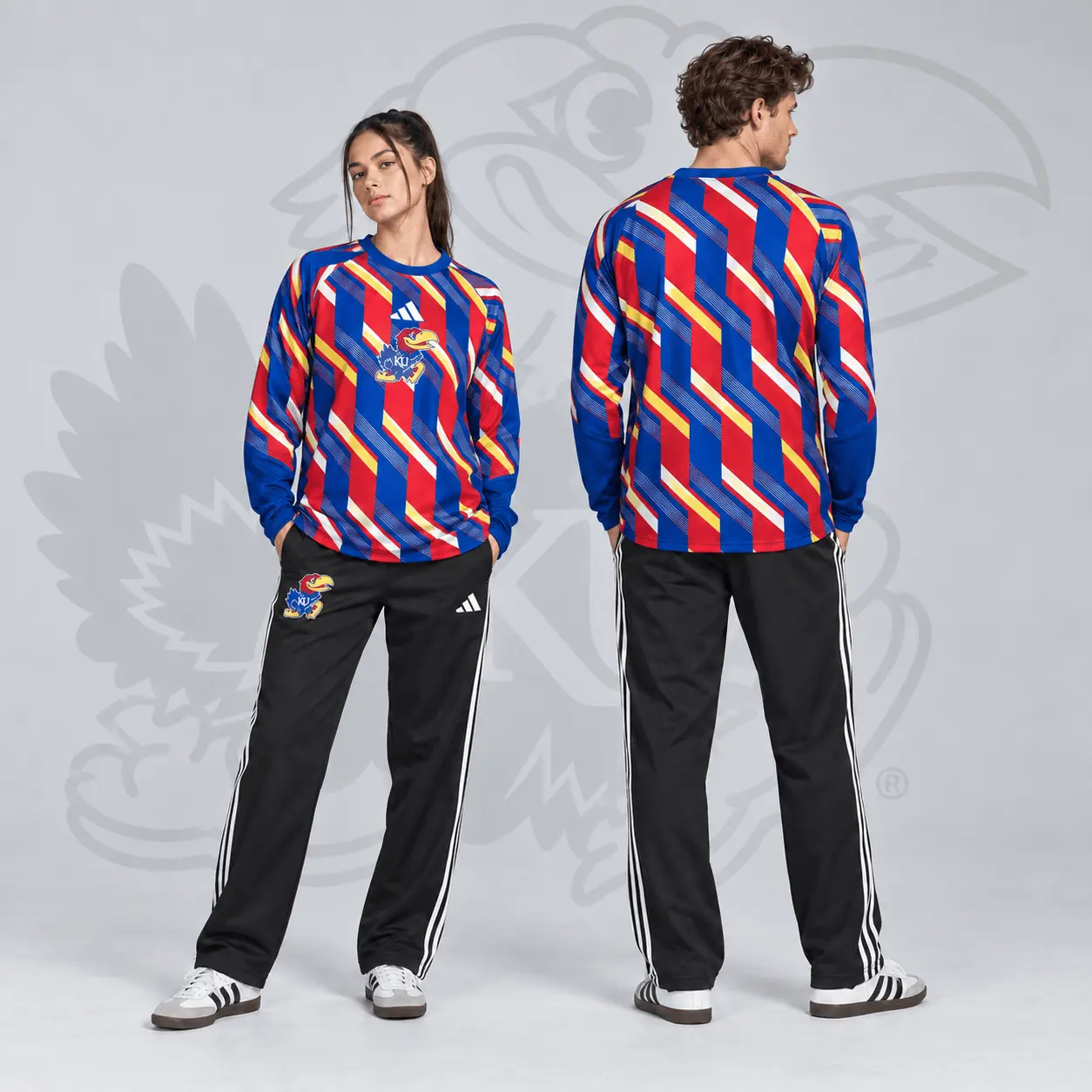 Kansas Jayhawks | Premium NCAA Diagonal Stripe Long Sleeve Performance Top & Track Pants Set NDN