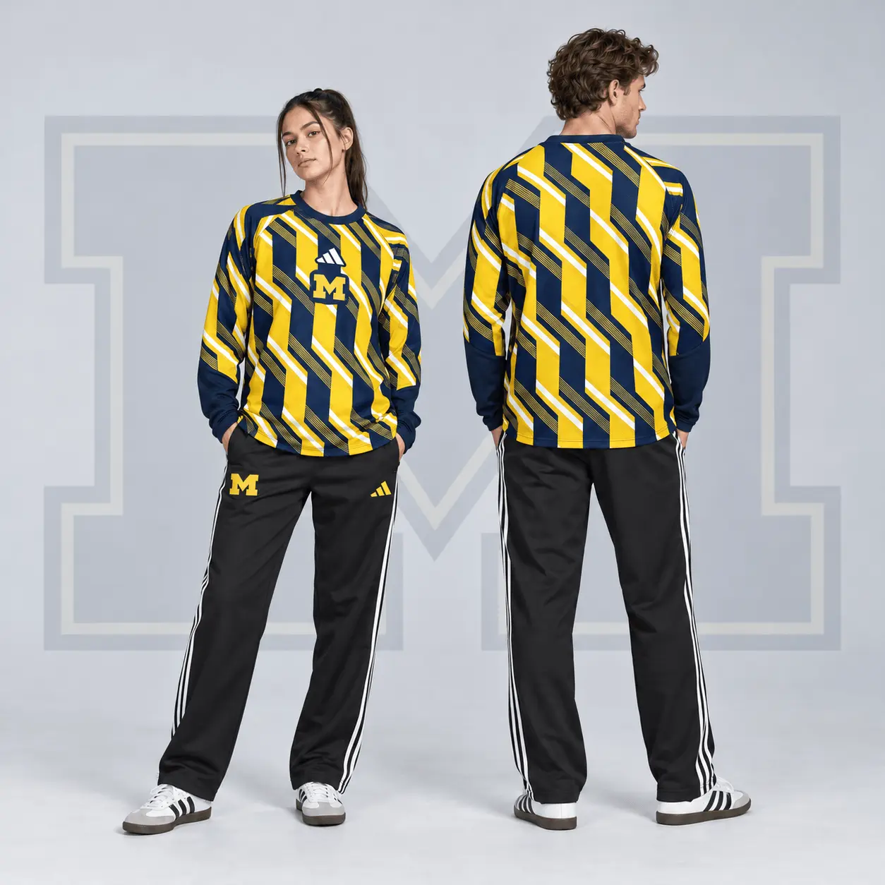 Michigan Wolverines | Premium NCAA Diagonal Stripe Long Sleeve Performance Top & Track Pants Set NDN