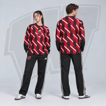 Wisconsin Badgers | Premium NCAA Diagonal Stripe Long Sleeve Performance Top &amp; Track Pants Set NDN